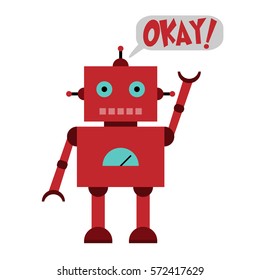 Vector illustration of a toy Robot and text Okay!