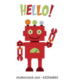 Vector illustration of a toy Robot and text HELLO!