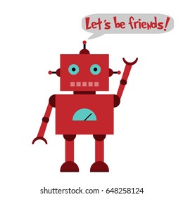 Vector illustration of a toy Robot and text Let's be friends!