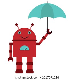 Vector illustration of a toy Robot with umbrella