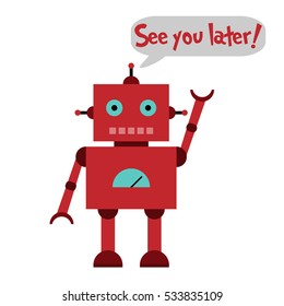 Vector illustration of a toy Robot with wrench, hammer and text See you later!
