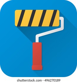 Vector illustration. Toy roller brush in flat design with long shadow. Square shape icon in simple design. Icon vector size 1024 corner radius 180