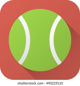 Vector illustration. Toy tennis ball in flat design with long shadow. Square shape icon in simple design. Icon vector size 1024 corner radius 180