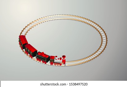 vector illustration. toy train isometric railway