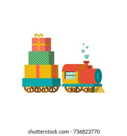 Vector illustration of a toy train with presents