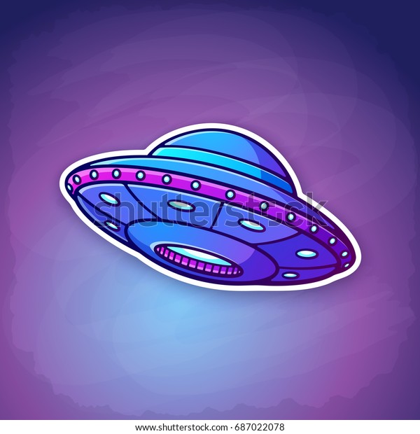矢量插图 玩具ufo 与灯光飞行的空间背景 外星人太空船卡通风格与