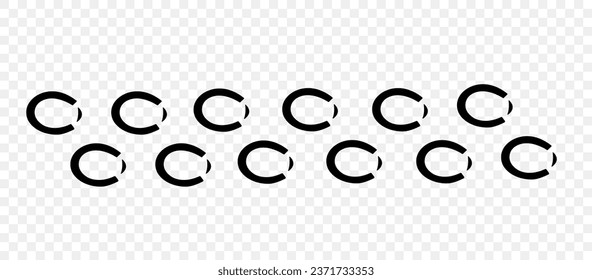 Vector illustration of a trace of a horse  on transparent background. Black flat  footprints. 