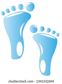 Vector illustration of the trace of the nacked leg of the person from drop of water on white background
