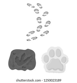 Vector illustration of track  and footstep sign. Set of track  and silhouette  stock symbol for web.