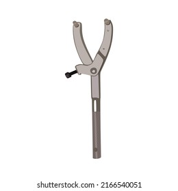 vector illustration, tracker wrench or flyweel coupling wrench or Grip On Motorcycle Clutch Lock, isolated on white background, semi realistic flat cartoon design style.
