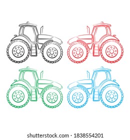 Vektorgrafik des Traktors. Landwirtschaftliche Traktorgrafik, Vektorgrafik-Rahmenillustration einzeln auf weißem Hintergrund