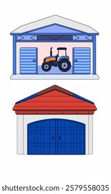 A vector illustration of a tractor garage, a crucial farm building for machinery storage and maintenance.