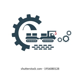 Vector illustration of the tractor icon, logo. Special and construction equipment. 