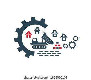 Vector illustration of the tractor icon, logo. Special and construction equipment. 