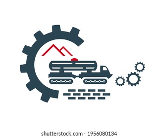 Vector illustration of the tractor icon, logo. Special and construction equipment. 