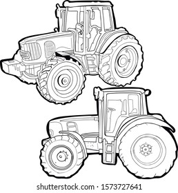 vector illustration of tractor in two profiles