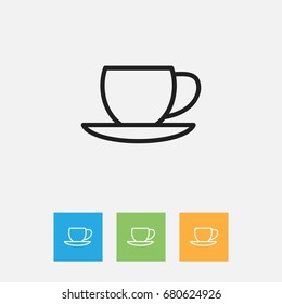 Vector Illustration Of Trade Symbol On Saucer Outline. Premium Quality Isolated Coffee Cup Element In Trendy Flat Style.