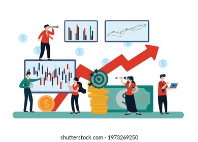 Vector illustration Traders are working on financial investment, trading or profit and loss as a risk decision to invest in forex stocks to analyze into the planning of the stock market.