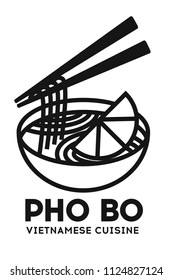 Vector illustration of tradidion vietnamese soup Pho bo isolated on white. Logo for asian restorant