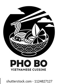 Vector illustration of tradidion vietnamese soup Pho bo isolated on white. Logo for asian restorant