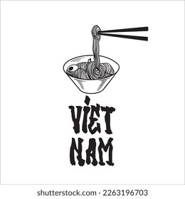 Vector illustration of tradidion vietnamese soup Pho bo. Vietnamese food, inscription vietnam, chopsticks eps 10