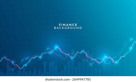 Vektorgrafik. Trading Charts und Graphen mit leuchtenden Balken. Futuristisch, technischer Hintergrund. Design für Website-Vorlage, Web-Banner, horizontale Tapete. Moderne Finanzdatenvisualisierung