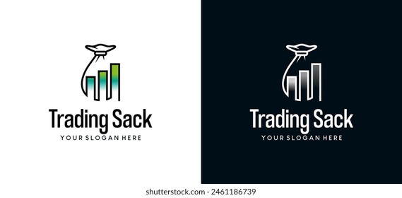 Vector illustration of trading sack logo design with graph increase icon symbol