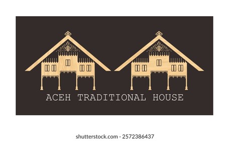 Vector illustration of traditional Aceh Sumatra house, monochromatic for icons and symbols