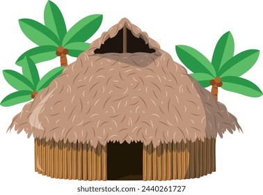 Vector illustration of a traditional Amazon Maloca house in cartoon style isolated on white background. Traditional Houses of the World Series