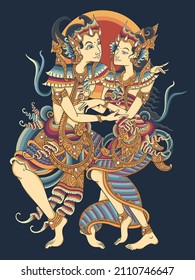 Vector illustration of traditional Balinese cultural dance concept.