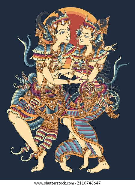 Vector illustration of traditional Balinese\
cultural dance concept.