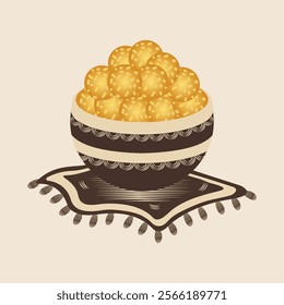 vector illustration of a traditional  bowl of festive sweets with patterns  for Food blogs, Indian festival posters, restaurant promotions, culinary magazines, cultural event advertisements