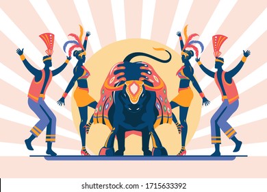 Vector illustration of a traditional Brazilian celebration - "bumba meu boi" is translated as: hit my bull