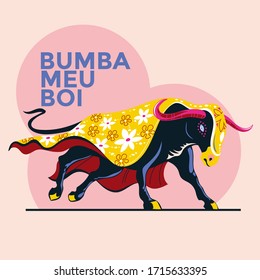 Vector illustration of a traditional Brazilian celebration - "bumba meu boi" is translated as: hit my bull