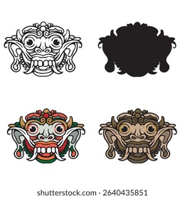 vector illustration of traditional Calonarang masks of Bali island in various appearances