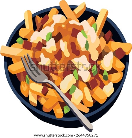 Vector Illustration of Traditional Canadian Poutine with Fries, Gravy, and Cheese Curds