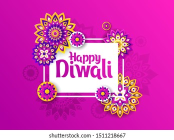 Vector illustration. traditional celebration of happy diwali. Deepavali light and fire festival. Diwali design frame