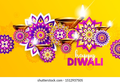 Vector illustration. traditional celebration of happy diwali. Deepavali light and fire festival. Diwali design frame