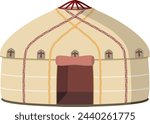 Vector illustration of a traditional Central Asia Yurt in cartoon style isolated on white background. Traditional Houses of the World Series