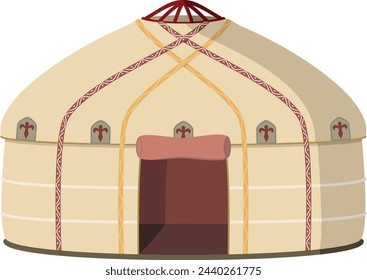 Vector illustration of a traditional Central Asia Yurt in cartoon style isolated on white background. Traditional Houses of the World Series