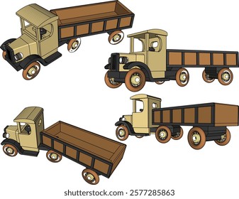 Vector illustration of traditional children's toy design, old classic vintage wooden truck vehicle