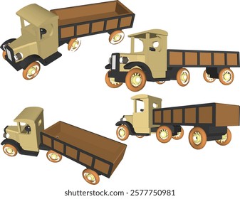 Vector illustration of traditional children's toy design, old classic vintage wooden truck vehicle