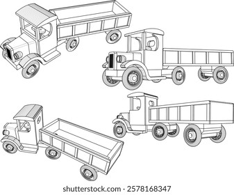 Vector illustration of traditional children's toy design, old classic vintage wooden truck vehicle