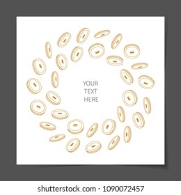 Vector illustration: traditional chinese contour golden coin icons in different positions spin in form of wreath isolated on white background 