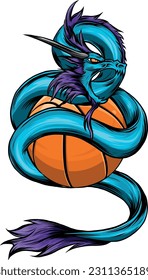 vector Illustration of Traditional chinese Dragon with basket ball