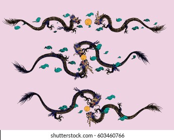 vector illustration Traditional Chinese dragon on backgroun.Template design is suitable for any illustrations.