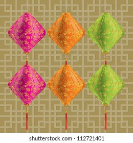 Vector illustration of traditional chinese lanterns with chinese pattern.