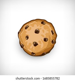 Vector illustration. Traditional chocolate chip cookie. Vignette background. Flat style. Element for web designs.