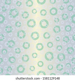 Vector Illustration of traditional circular ornaments and motifs in green, grey, yellow and cream. Seamless pattern for gifts, posters, flyers, wallpaper, textile, fabric .