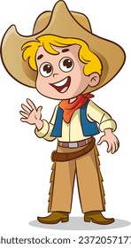 vector illustration of traditional clothes american kids.cowboy kid